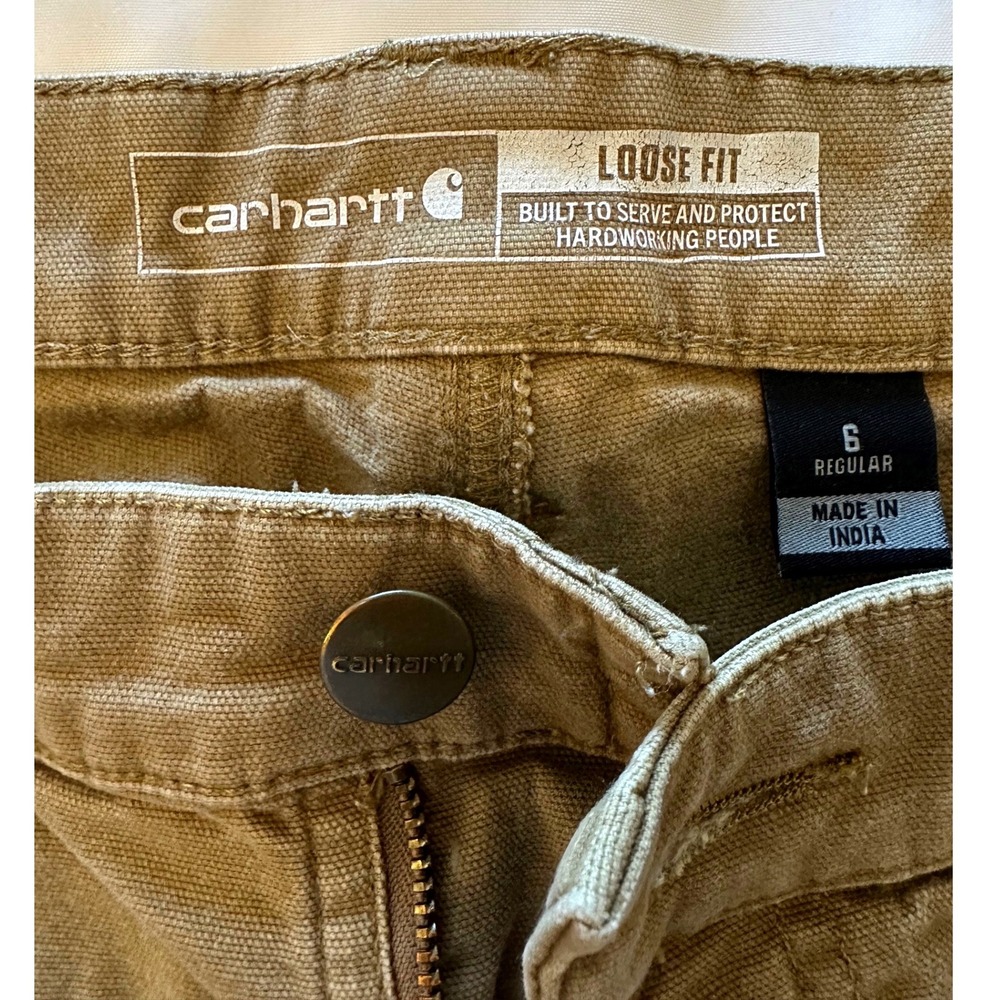 Carhartt Women Loose Fit Canvas Carpenter Work Pants Tan Duck Size 6 Regular